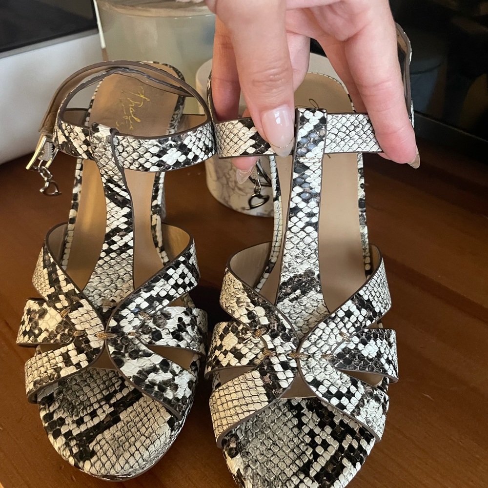 Thalia Sodi snake skin strapped heel